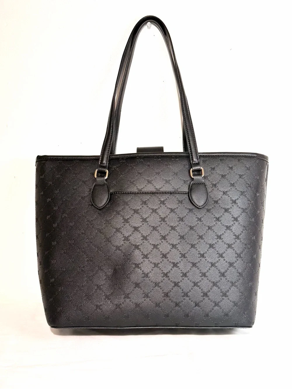 Juicy Couture Black Embossed Large Tote with Charm Chain and Scarf NWT